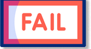 A rectangular sign with the word "FAIL" in bold red letters, outlined with a red border and a blue outer edge—a clear warning for bookkeeping errors.
