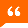 Quote An orange speech bubble with white quotation marks inside, symbolizing dialogue, a quote, or conversations about bookkeeping.
