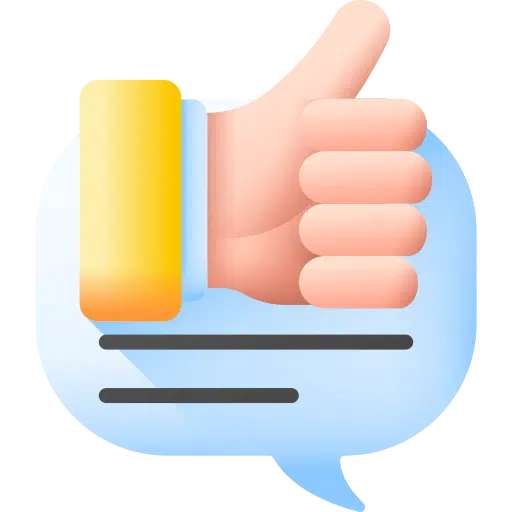 Illustration of a hand giving a thumbs-up inside a blue Xero speech bubble with two horizontal lines representing text.