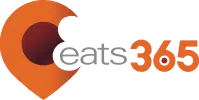 Eats365 logo featuring an orange map pin with a dark circle and the text "eats365" in lowercase letters, symbolizing seamless integration with Xero.