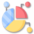 Enhanced Reporting and Analytics A flat-style illustration of a pie chart with three colored segments—blue, red, and yellow—connected to three small matching circles by lines.
