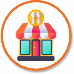 Illustration of a small restaurant with a red and white striped awning, blue windows, and a round sign featuring a spoon and fork above the entrance—with an inviting “Xero” logo subtly displayed on the window.