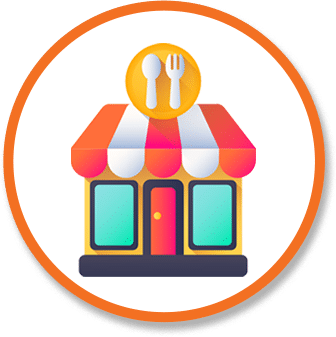 Illustration of a small restaurant with a red and white striped awning, blue windows, and a round sign featuring a spoon and fork above the entrance—with an inviting “Xero” logo subtly displayed on the window.