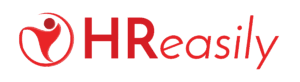 The HReasily logo, compatible with Xero, features a red stylized human figure inside a circle next to the text "HReasily" in bold red font on a light background.