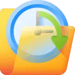 An icon of a yellow folder with a blue clock and a green curved arrow, suggesting file backup or restore functionality, ideal for managing documents in Xero.