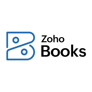 Zoho Books logo featuring a stylized blue "B" with the text "Zoho Books" in black on a white background, representing advanced cloud accounting software.